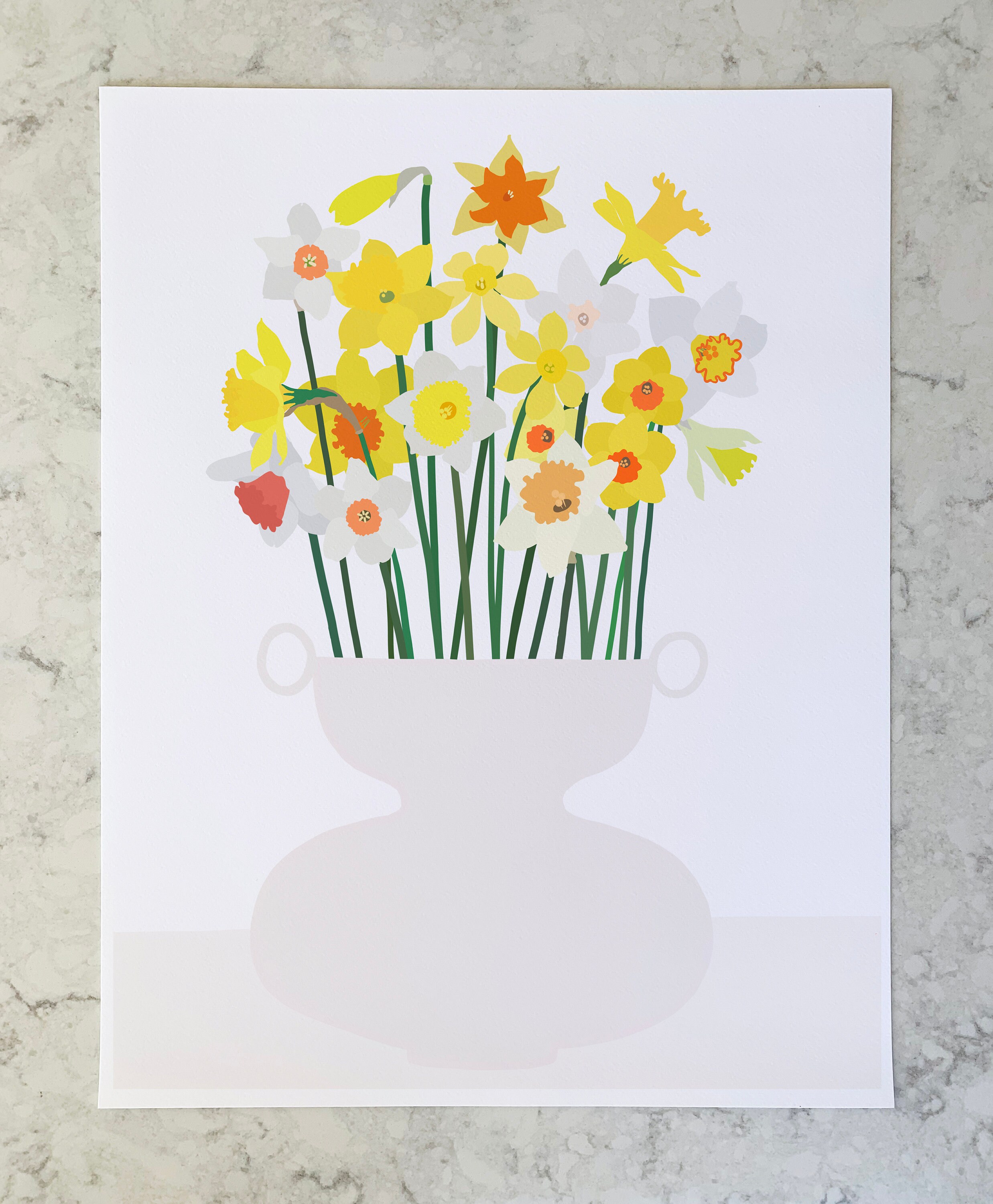 Floral Still Life with Daffodil Art Print. Daffodil Flower. Signed