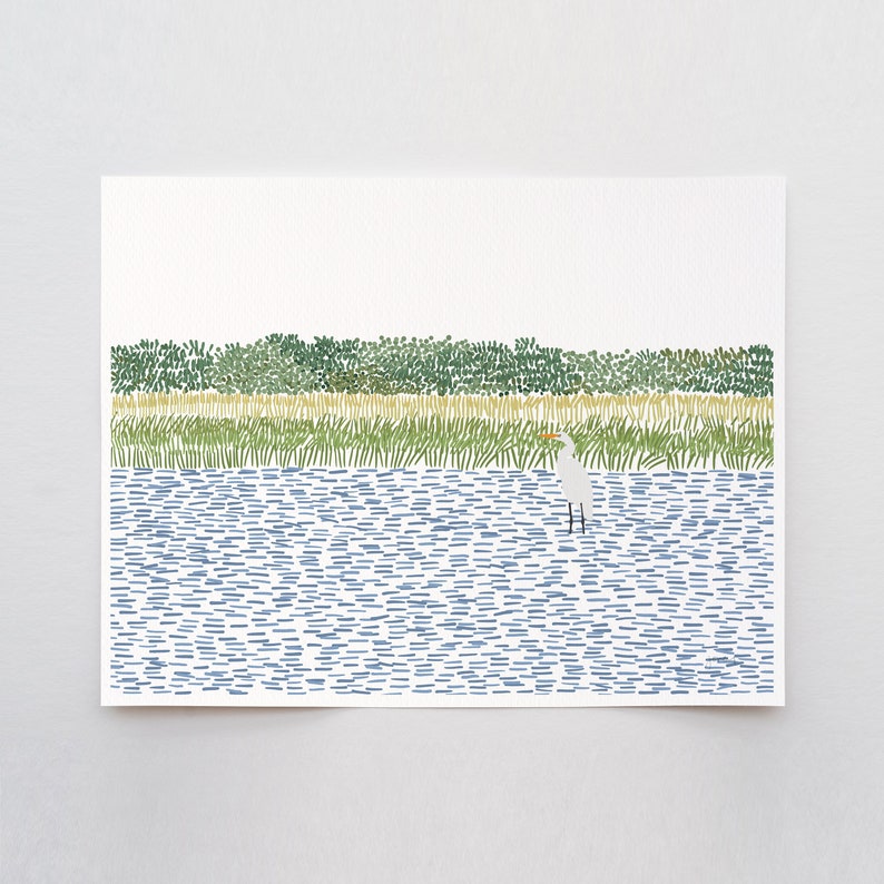 Egret in Wetlands Art Print Signed and Printed by Jorey Hurley Unframed or Framed 210806 image 1