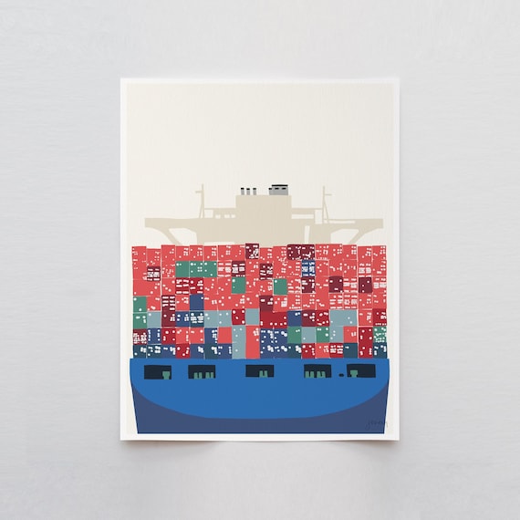 Container Ship in Harbor - Signed and Printed by Jorey Hurley - Unframed or Framed - 140121