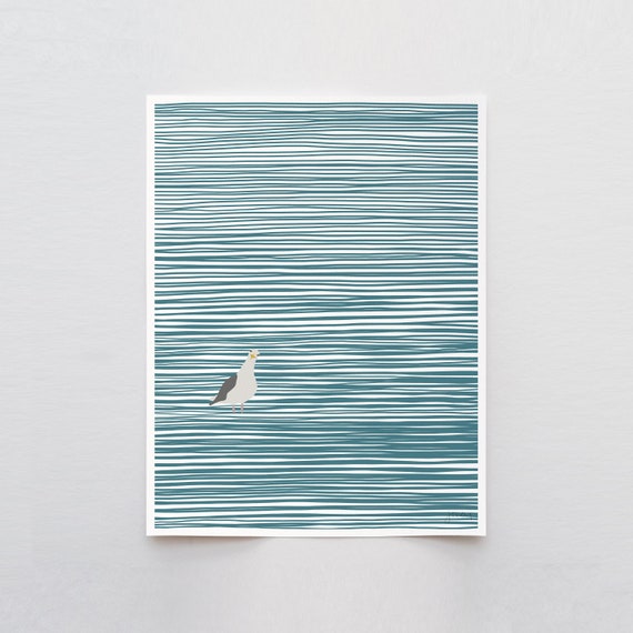 Striped Water with Seagull Art Print - Signed and Printed by Jorey Hurley - Unframed or Framed - 141107