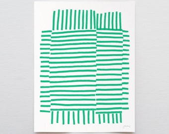 Striped Green Abstract Art Print - Signed and Printed by the Artist - Framed or Unframed - 181113
