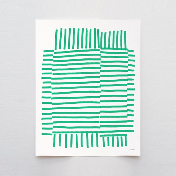 Striped Green Abstract Art Print - Signed and Printed by the Artist - Framed or Unframed - 181113