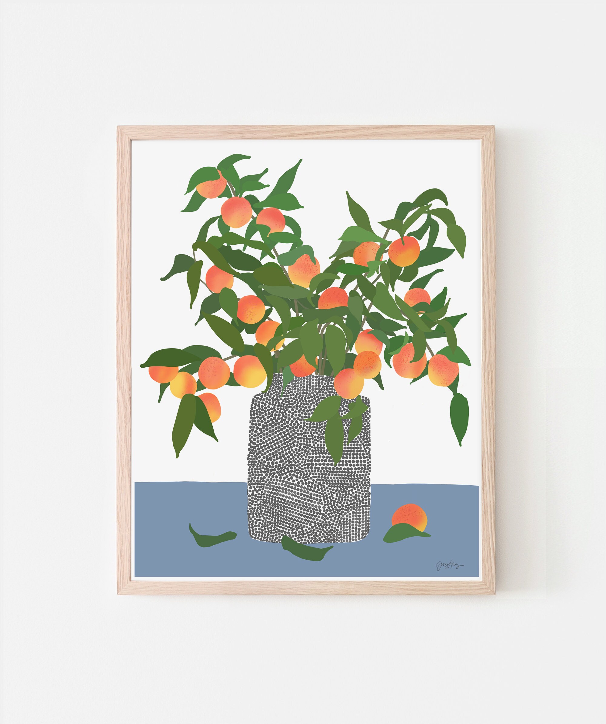 Still Life Print with Peaches. Peach Tree Art. Signed. Available Framed