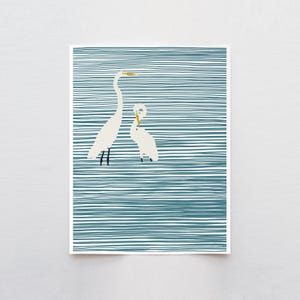 Egrets in Water, coastal wall art, signed print by Jorey Hurley