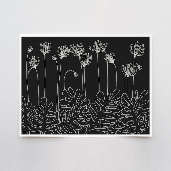 Botanical White Lines Art Print - Signed and Printed by the Artist - Framed or Unframed - Floral Wall Art - 151102