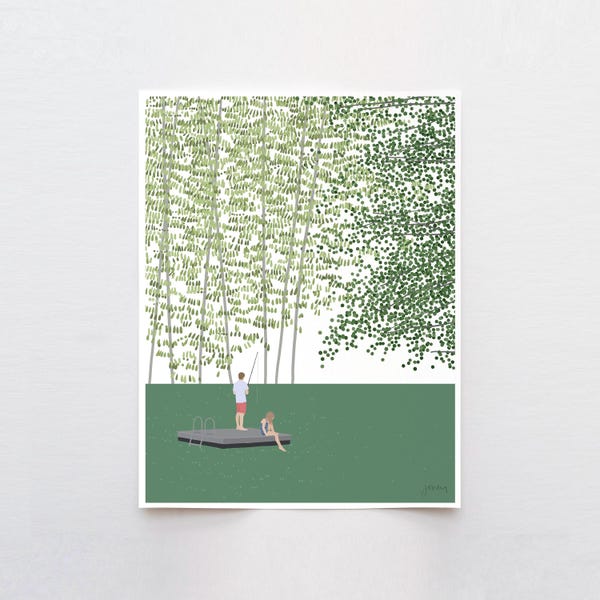 Kids Lake Fishing Wall Art Signed by Jorey Hurley