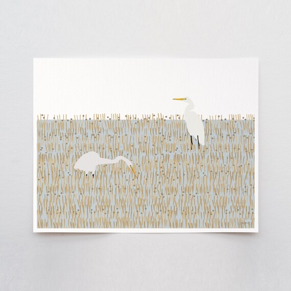 Egrets in Winter Marsh Art Print - Signed and Printed by Jorey Hurley - Unframed or Framed - 250329