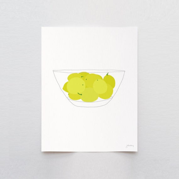 Glass Bowl with Meyer Lemons Art Print - Signed and Printed by Jorey Hurley - Unframed or Framed - 130124