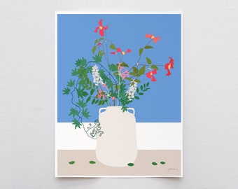 Clematis and Acacia Still Life Art Print - Signed and Printed by Jorey Hurley - Unframed or Framed - 210331