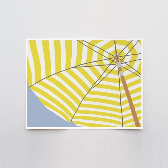 Yellow Striped, umbrella wall art, signed beach print by Jorey Hurley