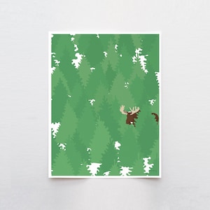 Moose in the Forest wall art, woodland nursery decor, signed print by Jorey Hurley
