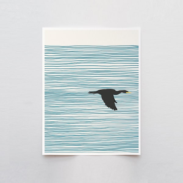 Flying Cormorant Art Print - Signed by Jorey Hurley - 130410