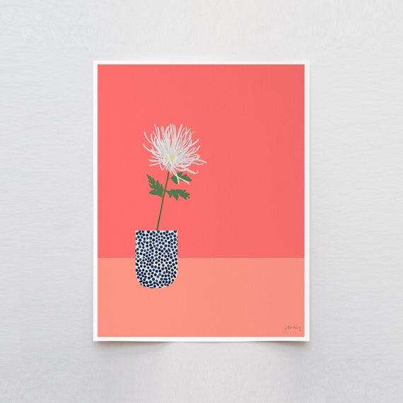 White Chrysanthemum Art Print - Signed and Printed by the Artist - Framed or Unframed - 220213