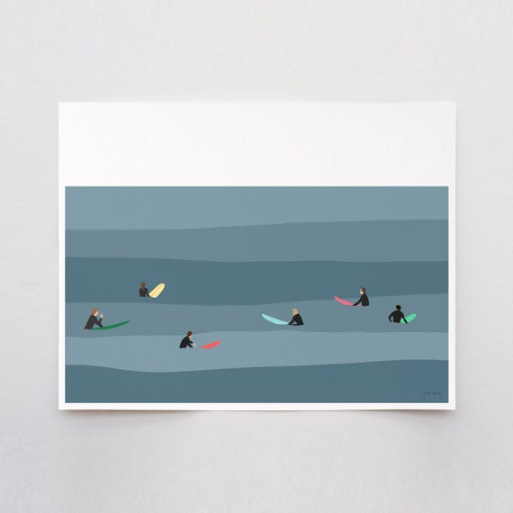 Surfing Lineup Art Print - Signed and Printed by Jorey Hurley - Unframed or Framed - 250208