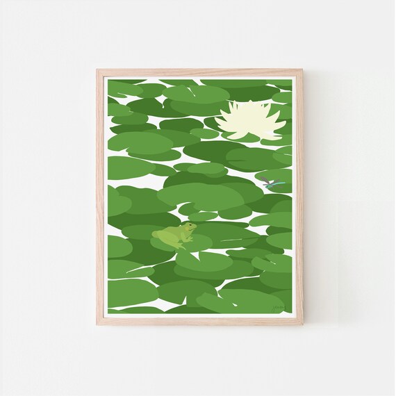 Frog on Lily Pads Art Pint - Signed and Printed by the Artist - Framed or Unframed - 130606