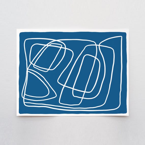 Abstract White Lines on Blue Art Print - Signed and Printed by Jorey Hurley - Unframed or Framed - 180930
