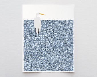 Wading Egret Art Print - Signed and Printed by Jorey Hurley - Unframed or Framed - 231112