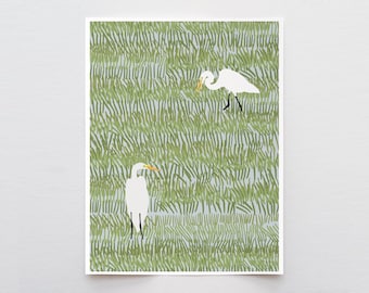 Two Egrets Art Print - Signed by Jorey Hurley - 220402