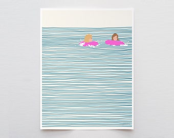 Girls in Pink Floaties Art Print - Signed and Printed by Jorey Hurley - Unframed or Framed - 130809