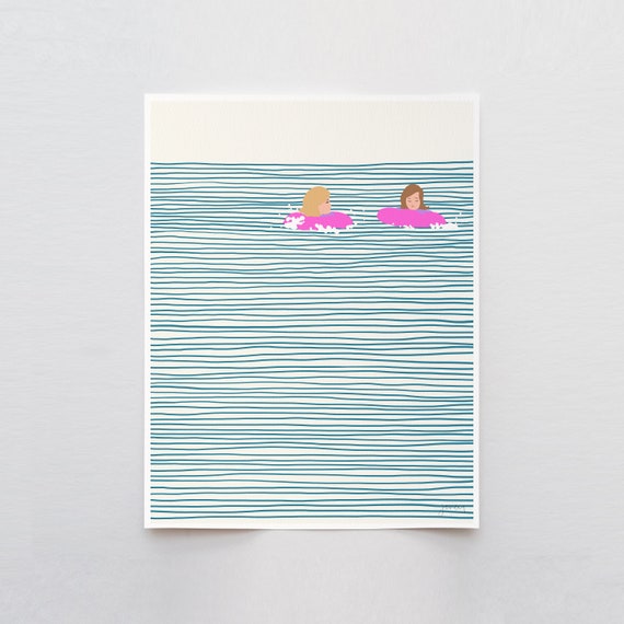 Girls in Pink Floaties Art Print - Signed and Printed by Jorey Hurley - Unframed or Framed - 130809