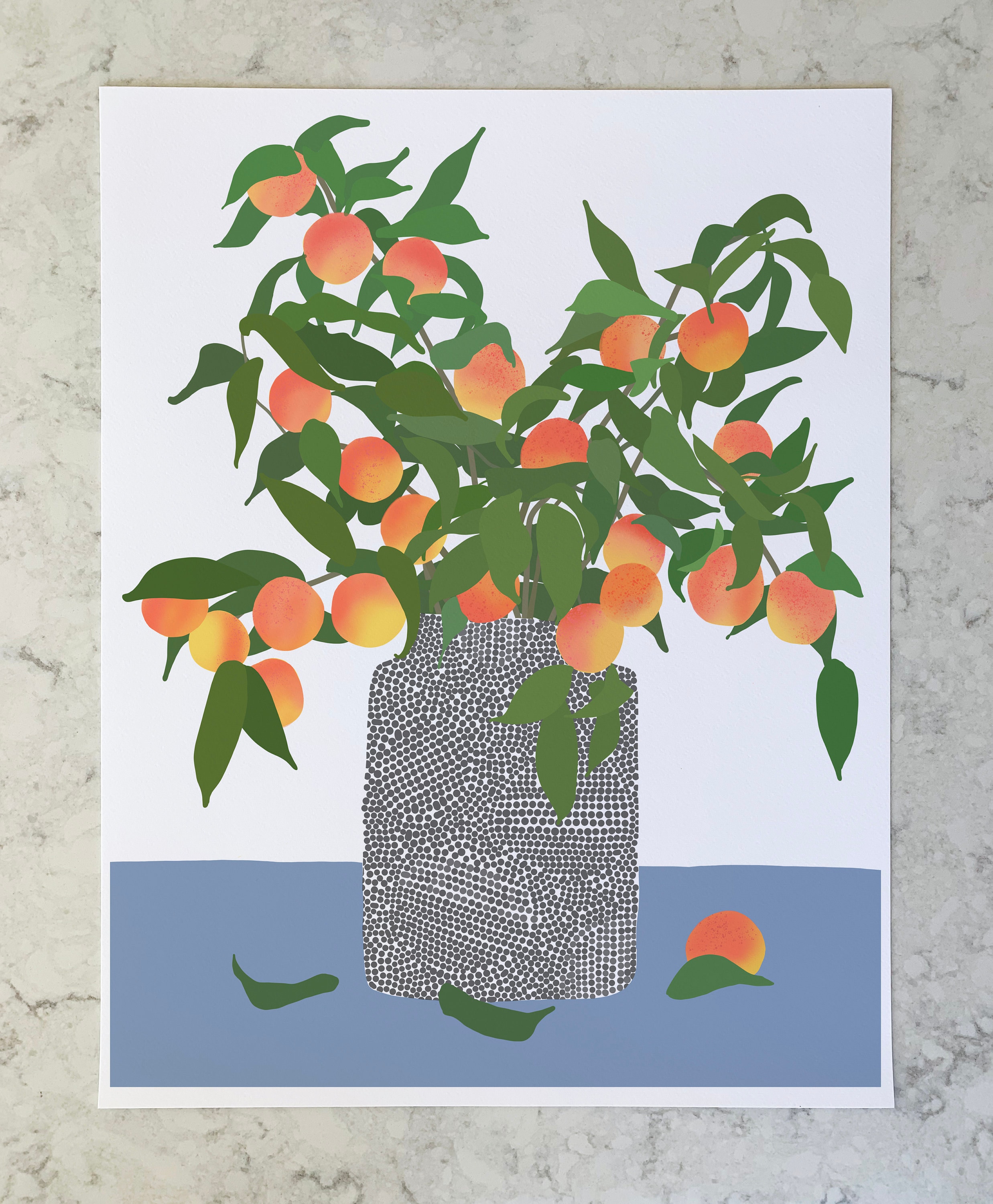 Still Life Print with Peaches. Peach Tree Art. Signed. Available Framed