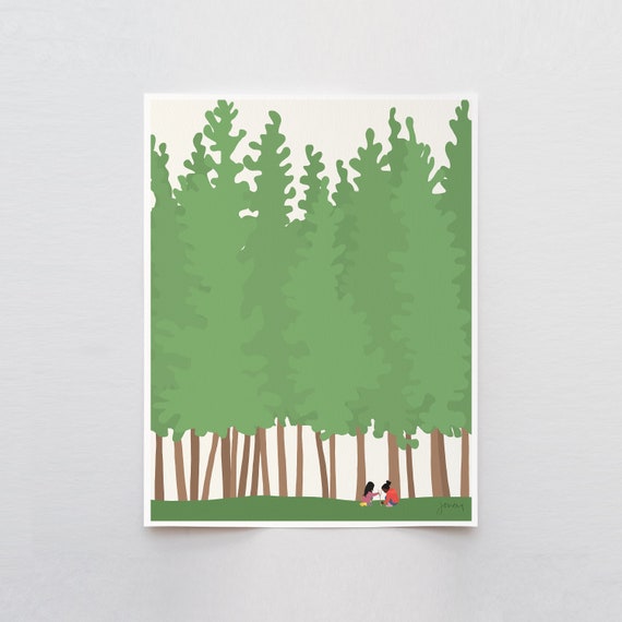 Kids Playing in the Woods Art Print - Signed and Printed by Jorey Hurley - Unframed or Framed - 200819