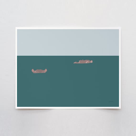Hippos Art Print - Signed and Printed by Jorey Hurley - Unframed or Framed - 151130