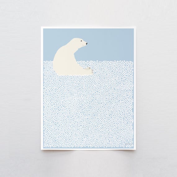 Polar Bear in the Snow Art Print - Signed and Printed by Jorey Hurley - Unframed or Framed - 241105