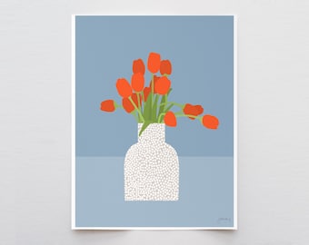 Orange Tulips Minimalist Art Print - Signed by Jorey Hurley - 250117