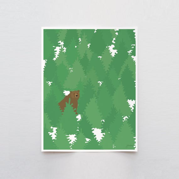 Bear in Forest Art Print - Signed and Printed by Jorey Hurley - Unframed or Framed -250110