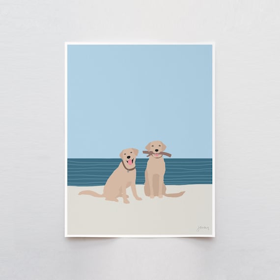 Labradors at the Beach Art Print - Signed and Printed by the Jorey Hurley- Unframed or Framed - 160522