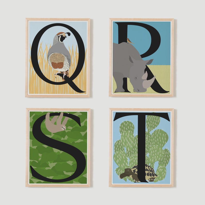 animal alphabet print individual letters a to z available etsy