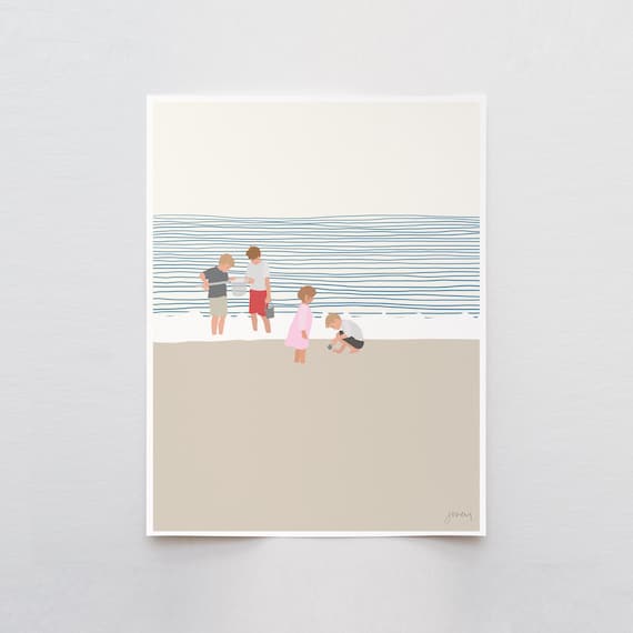 Three Brothers and a Sister on the Beach Art Print - Signed and Printed by Jorey Hurley - Unframed or Framed - 140619