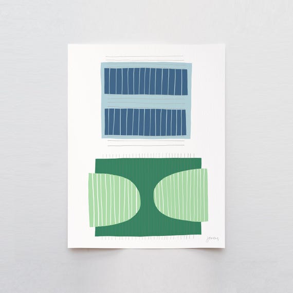 Blue-Green Abstract Block Art Print - Signed and Printed by Jorey Hurley - Unframed or Framed - 190703