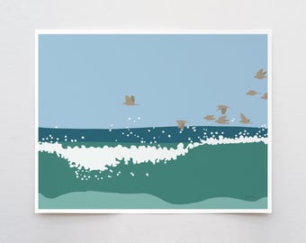 Coastal Birds Art Print – Signed Jorey Hurley - Ocean Waves - 140816