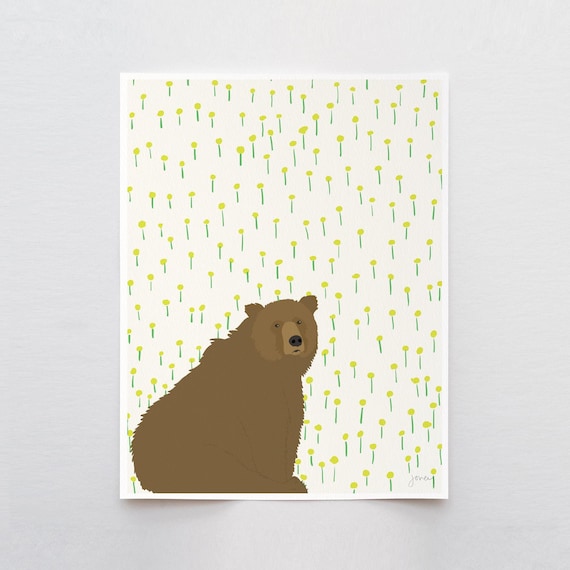 Bear Sitting Art Print - Signed and Printed by Jorey Hurley - Unframed or Framed - 121023