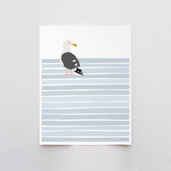 Wading Seagull Art Print - Signed and Printed by Jorey Hurley - Unframed or Framed - 250907