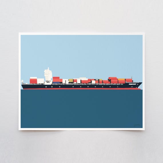 Cargo Ship Art Print - Signed and Printed by Jorey Hurley - Unframed or Framed - 141125