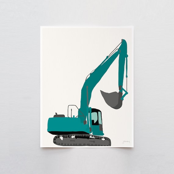 Excavator Art Print - Signed and Printed by Jorey Hurley - Unframed or Framed - Kids Room Wall Art - 130902