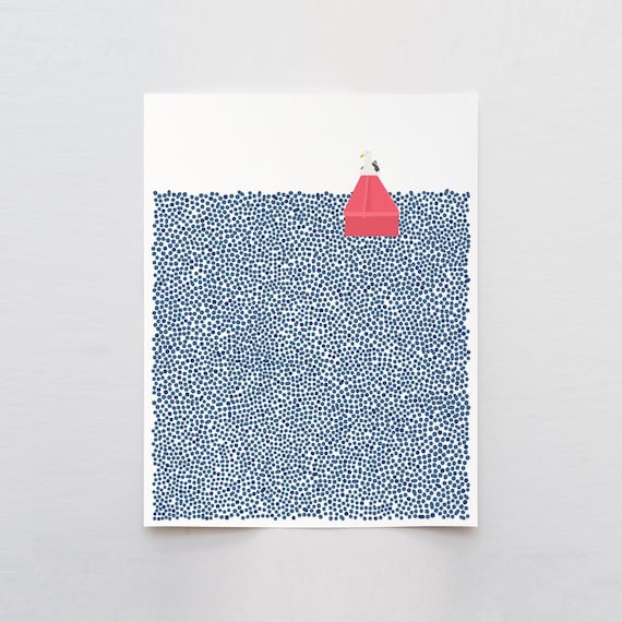 Channel Marker with Seagull Art Print - Signed and Printed by Jorey Hurley - Unframed or Framed - 250415