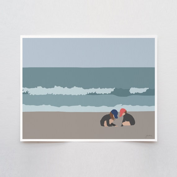 Kids Playing in Sand Art Print - Signed and Printed by Jorey Hurley - Unframed or Framed - 160502