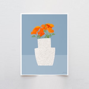 Vase with California Poppies Art Print – Signed by Jorey Hurley - Botanical Wall Art - 201018