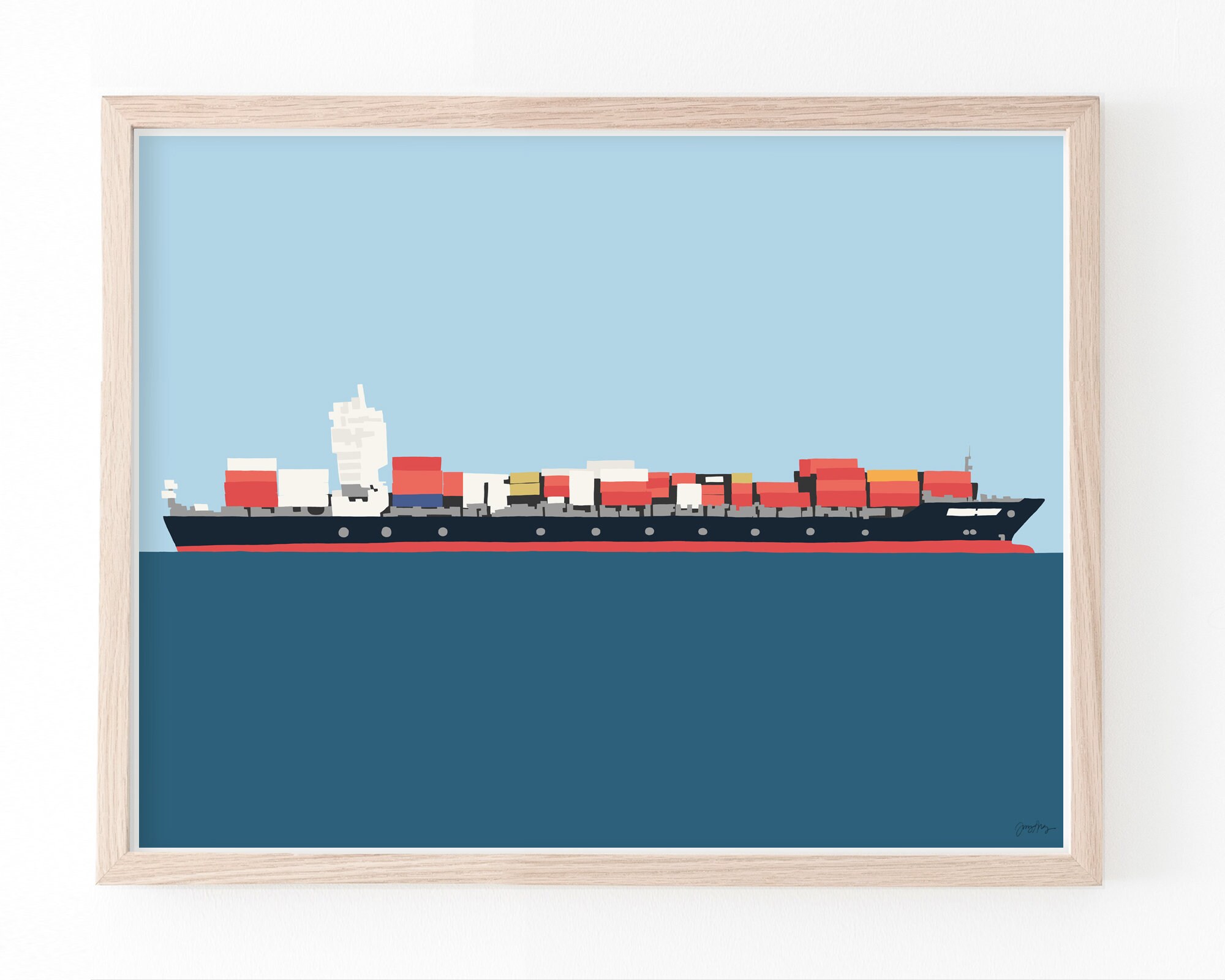 Container Ship Art Print. Framed or Unframed. Multiple Sizes Available