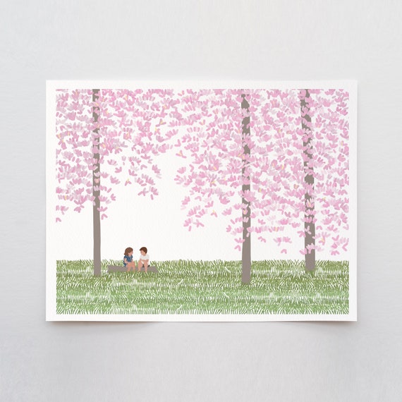 Kids Enjoying a Magnolia Tree Art Print - Printed and Signed by Jorey Hurley - Unframed or Framed - 230429