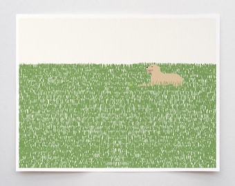 Golden Retriever in the Grass Art Print - Signed by Jorey Hurley -141008