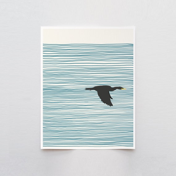 Cormorant in Flight Abstract Art Print - Signed and Printed by Jorey Hurley - Unframed or Framed - 130410