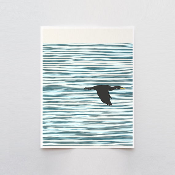 Cormorant in Flight Art Print - Signed and Printed by Jorey Hurley - Unframed or Framed - 130410