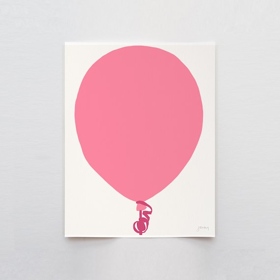 Floating Pink Balloon Art Print - Signed and Printed by Jorey Hurley - Unframed or Framed - 140216