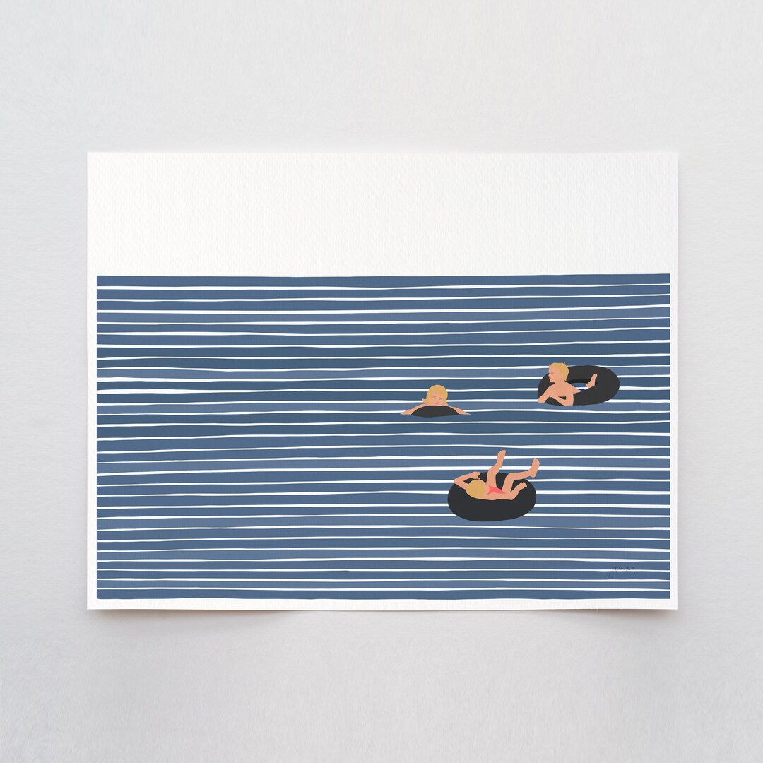Family in Inner Tubes Art Print Signed and Printed by Jorey Hurley Unframed or Framed 220917 Etsy