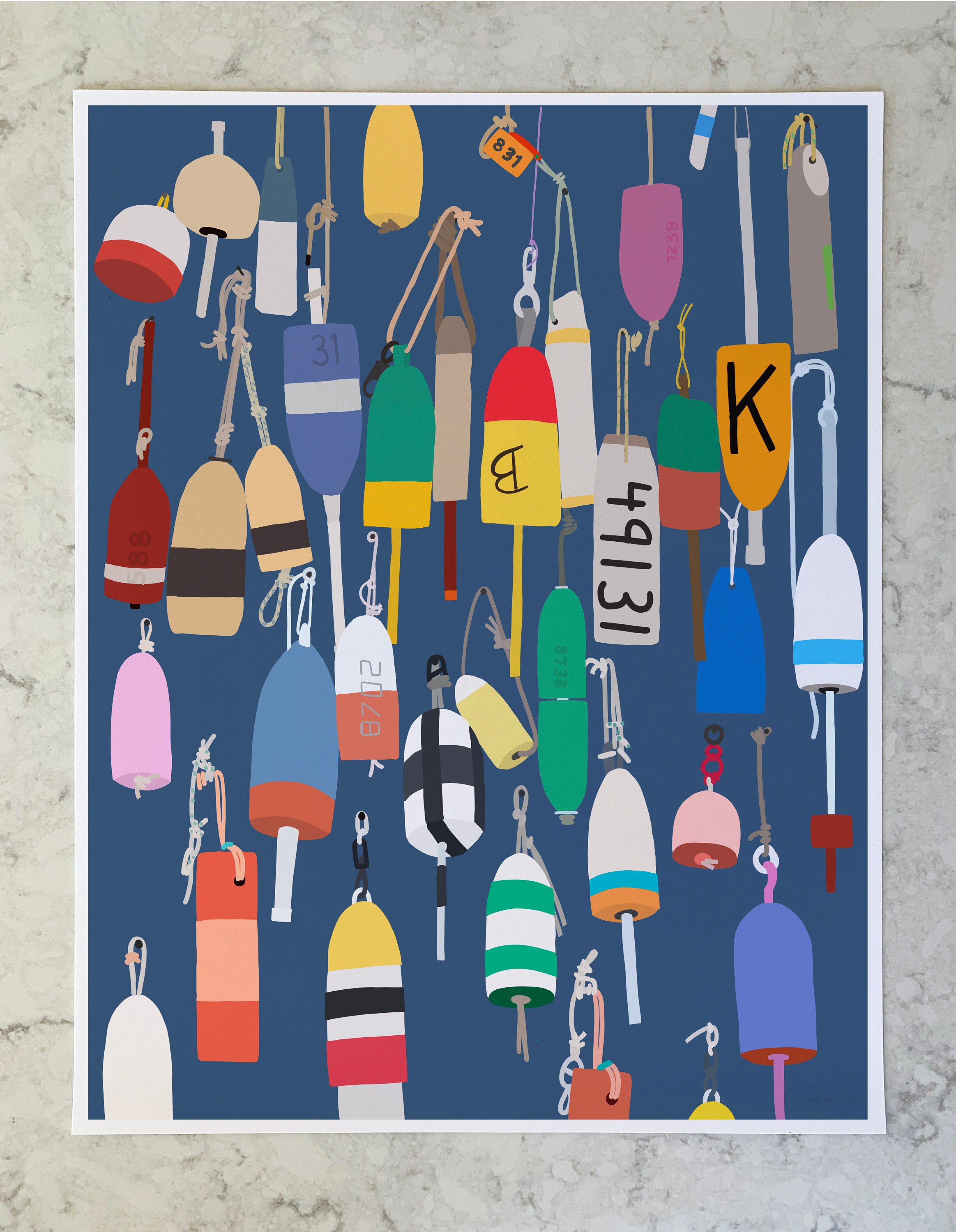 Lobster Buoys Art Print - Signed and Printed by the Artist - Framed or
